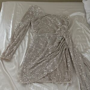 Windsor Silver Sequin One-Shoulder Dress